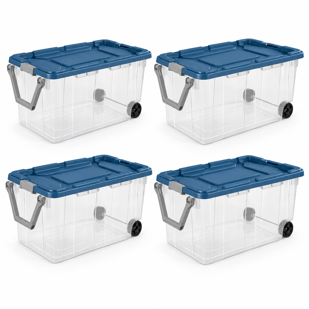 160-Quart Wheeled Storage Tote, Blue, 2-Pack