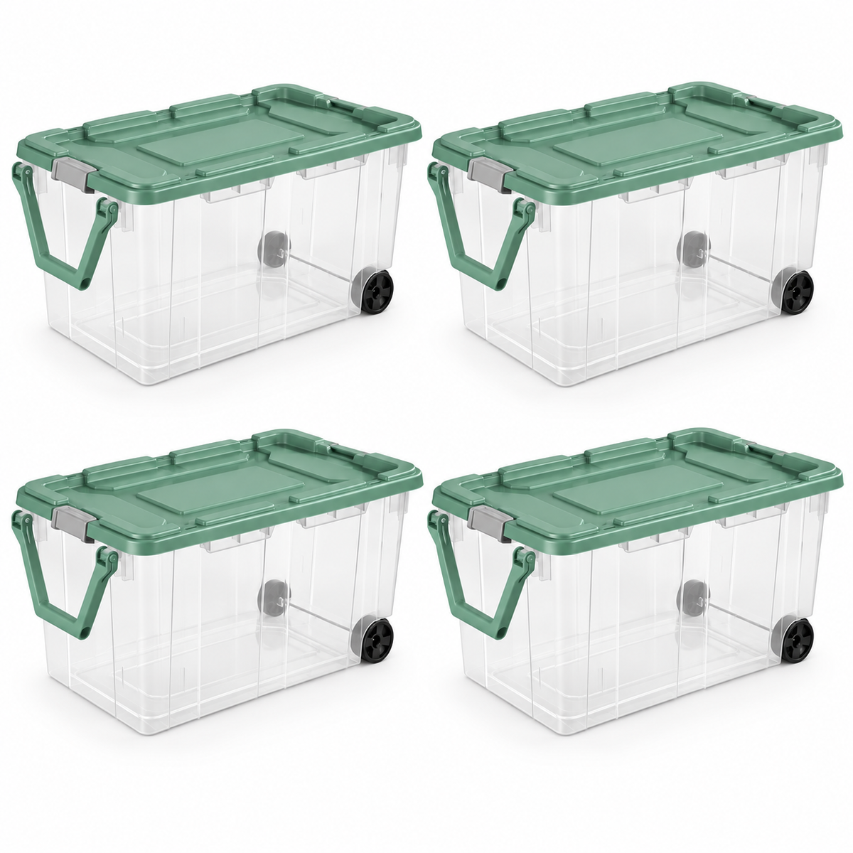 160-Quart Wheeled Storage Tote, Green, 2-Pack