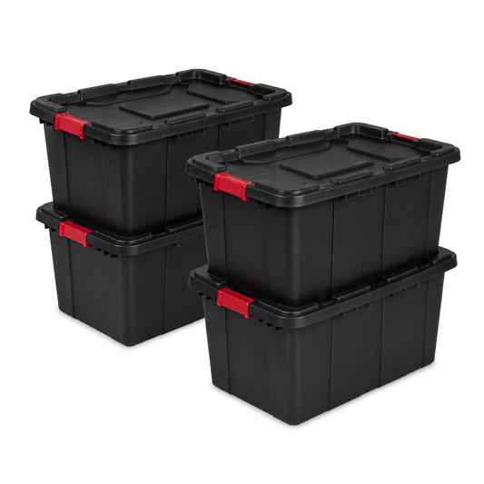27-Gallon Heavy-Duty Storage Tote, Black, 4-Pack