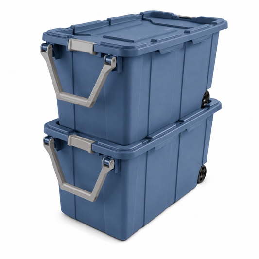 40-Gallon Wheeled Storage Tote, Blue, 2 Pack