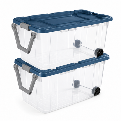 160-Quart Wheeled Storage Tote, Blue, 2-Pack