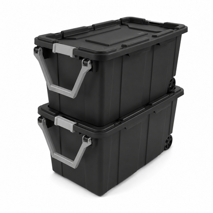 40-Gallon Wheeled Storage Tote, Dark Gray, 2 Pack.