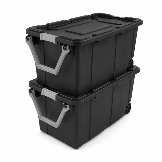 40-Gallon Wheeled Storage Tote, Dark Gray, 2 Pack.