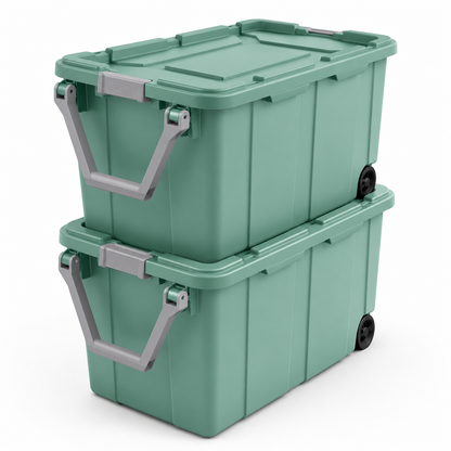 40-Gallon Wheeled Storage Tote, Green, 2 Pack.