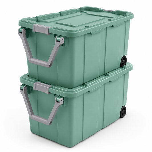 40-Gallon Wheeled Storage Tote, Green, 2 Pack.