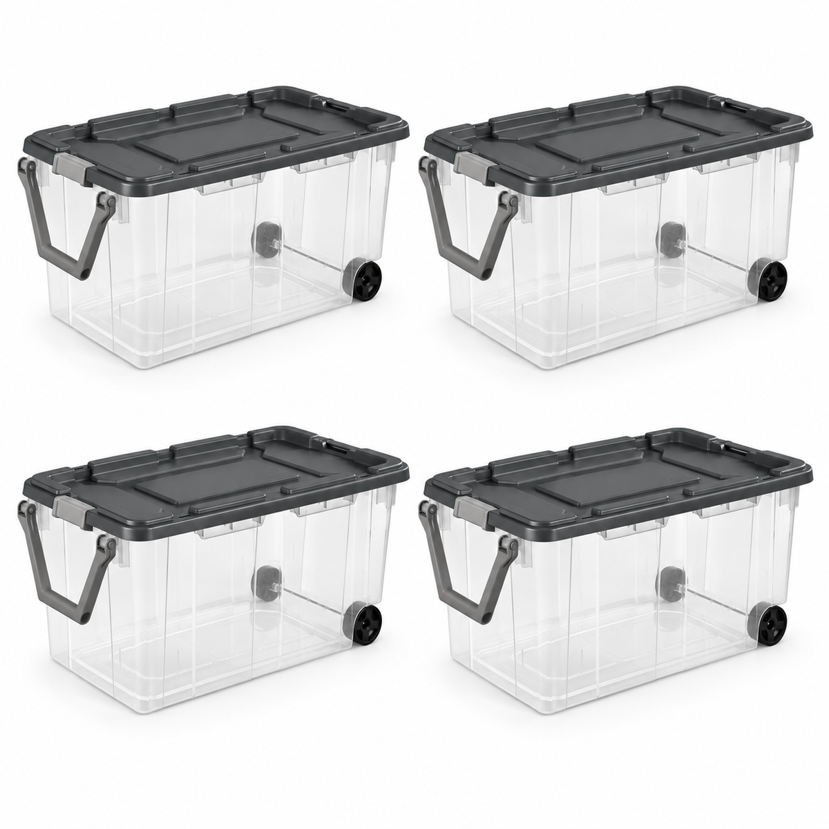 160-Quart Wheeled Storage Tote, Gray, 4-Pack