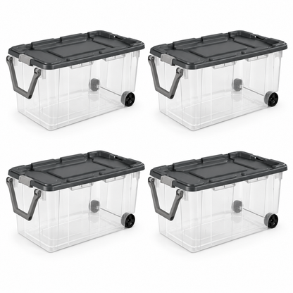 160-Quart Wheeled Storage Tote, Gray, 4-Pack