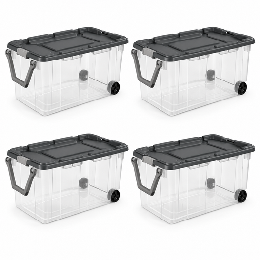 160-Quart Wheeled Storage Tote, Gray, 4-Pack