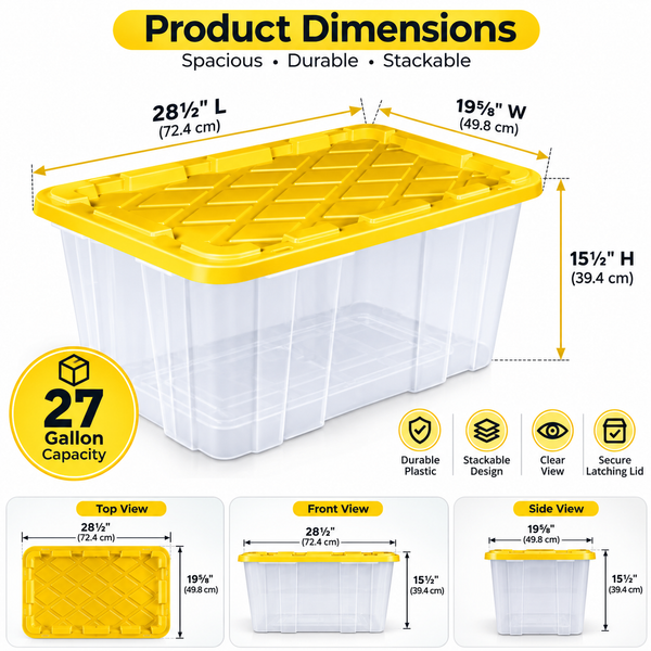 27-Gallon Heavy-Duty Storage Tote, Yellow, 8-Pack