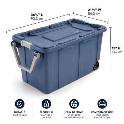40-Gallon Wheeled Storage Tote, Blue, 4-Pack