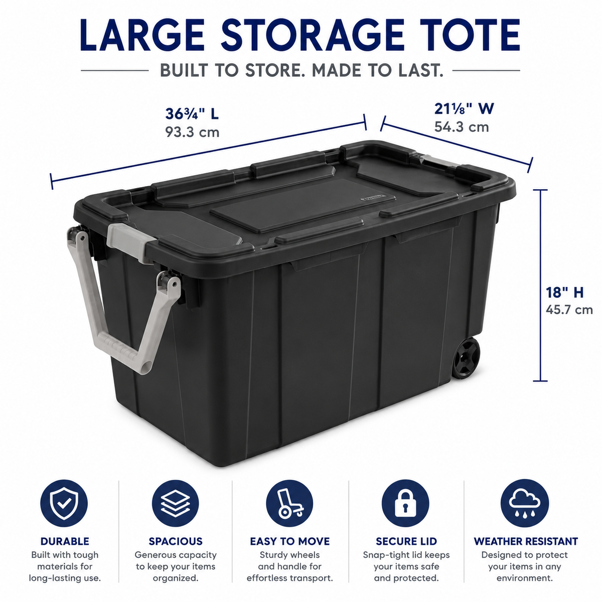 40-Gallon Wheeled Storage Tote, Dark Gray, 2 Pack.