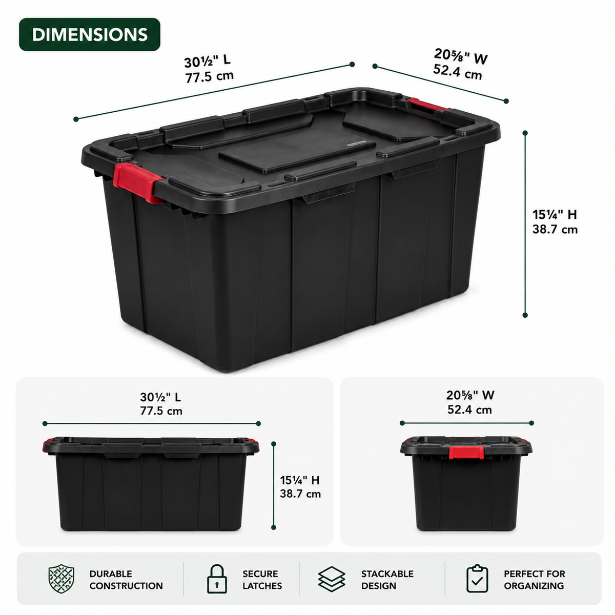 27-Gallon Heavy-Duty Storage Tote, Black, 8-Pack