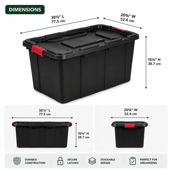 27-Gallon Heavy-Duty Storage Tote, Black, 8-Pack