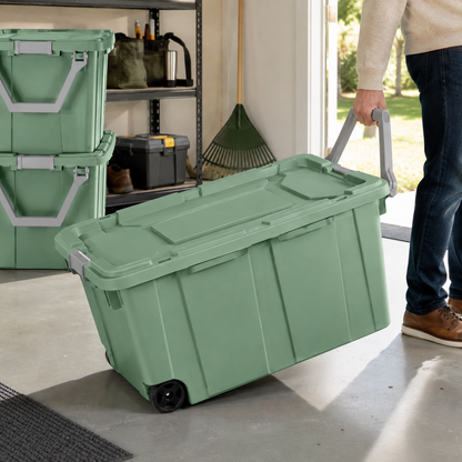 40-Gallon Wheeled Storage Tote, Green, 2 Pack.