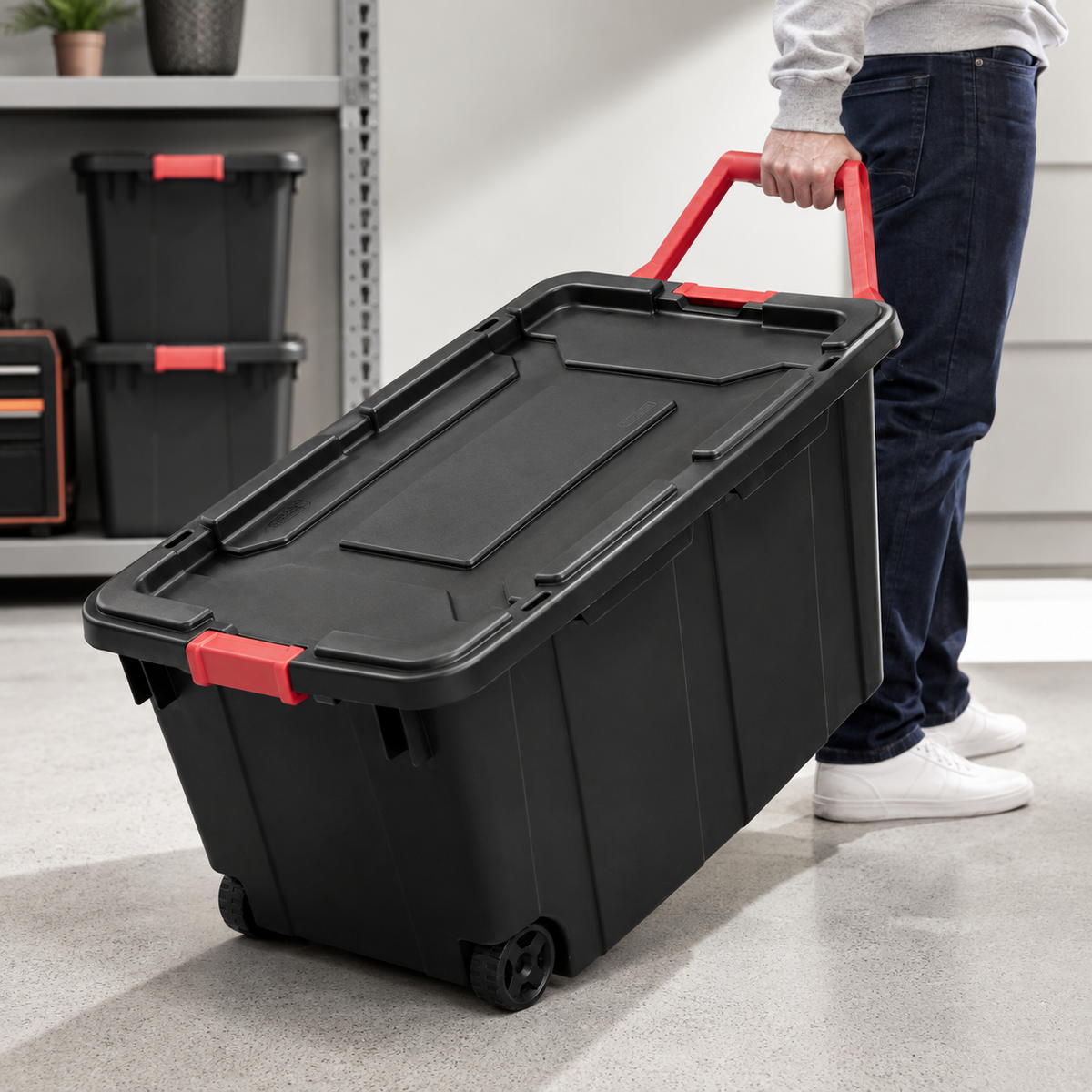 40-Gallon Wheeled Storage Tote, Black, 2-Pack