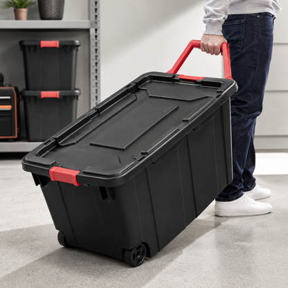 40-Gallon Wheeled Storage Tote, Black, 2-Pack