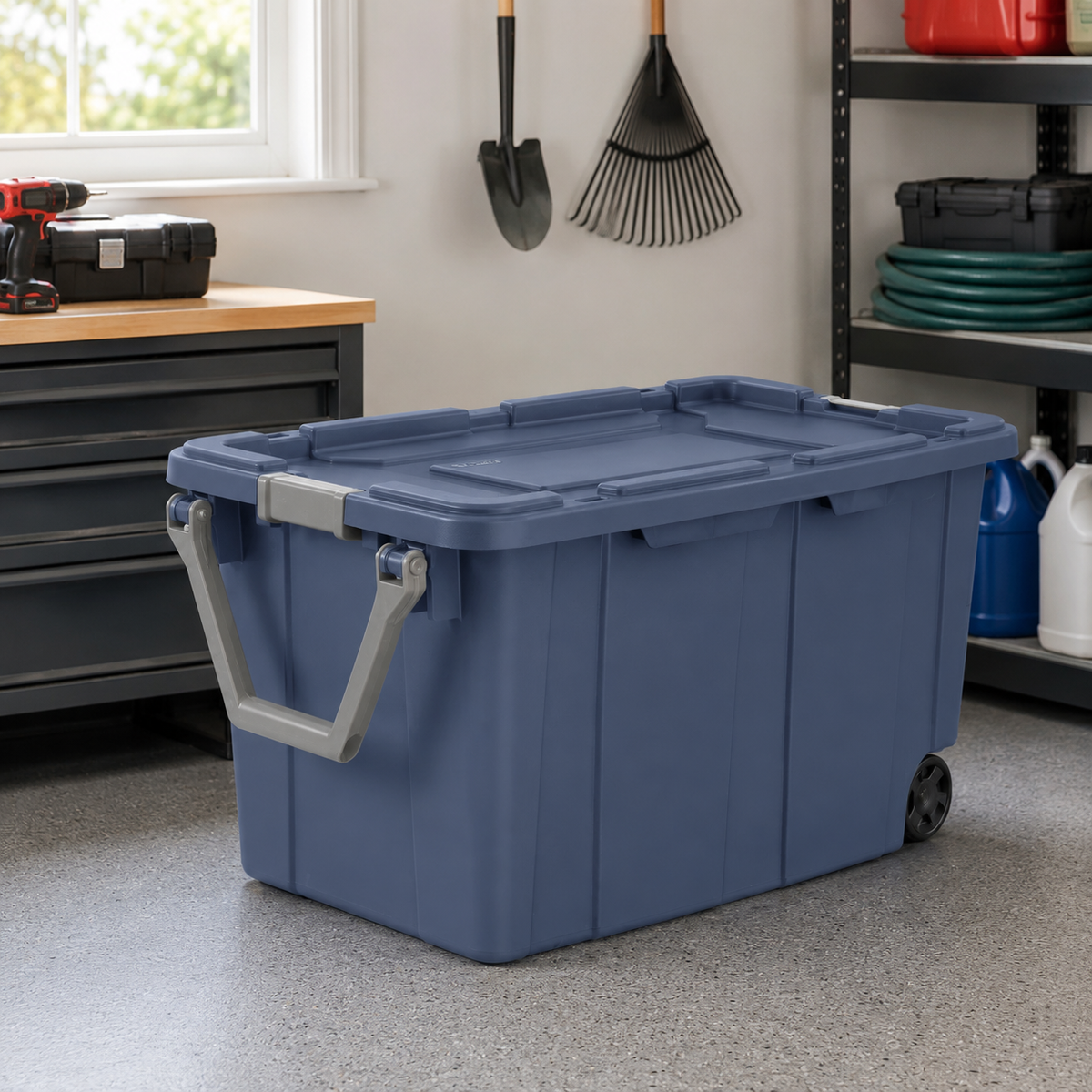 40-Gallon Wheeled Storage Tote, Blue, 4-Pack
