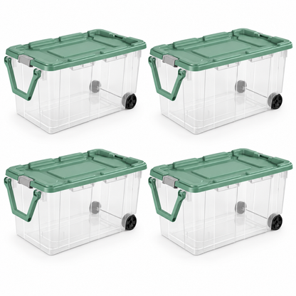 160-Quart Wheeled Storage Tote, Green, 4-Pack