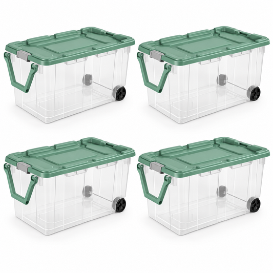 160-Quart Wheeled Storage Tote, Green, 4-Pack