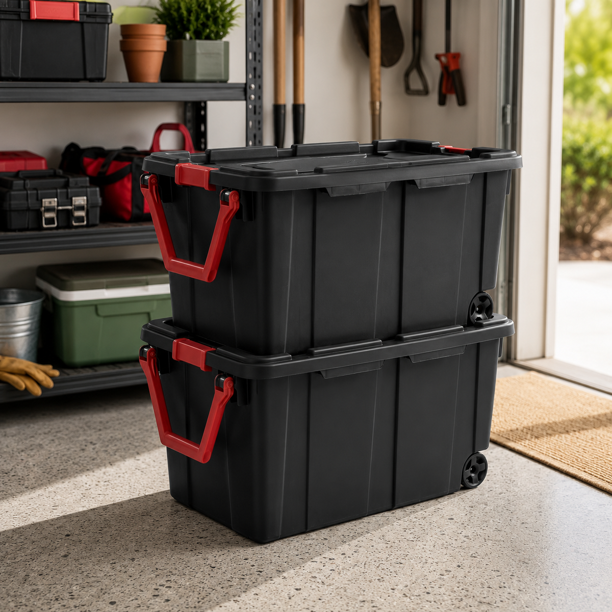 40-Gallon Wheeled Storage Tote, Black, 2-Pack