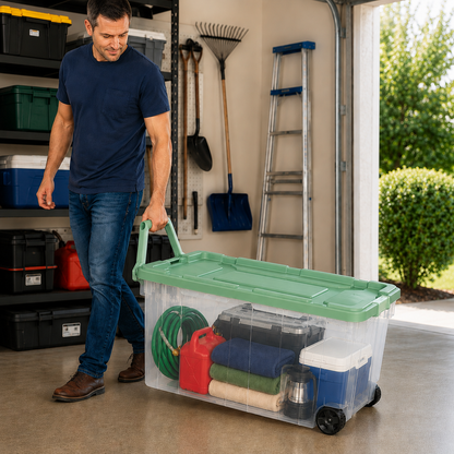 160-Quart Wheeled Storage Tote, Green, 4-Pack