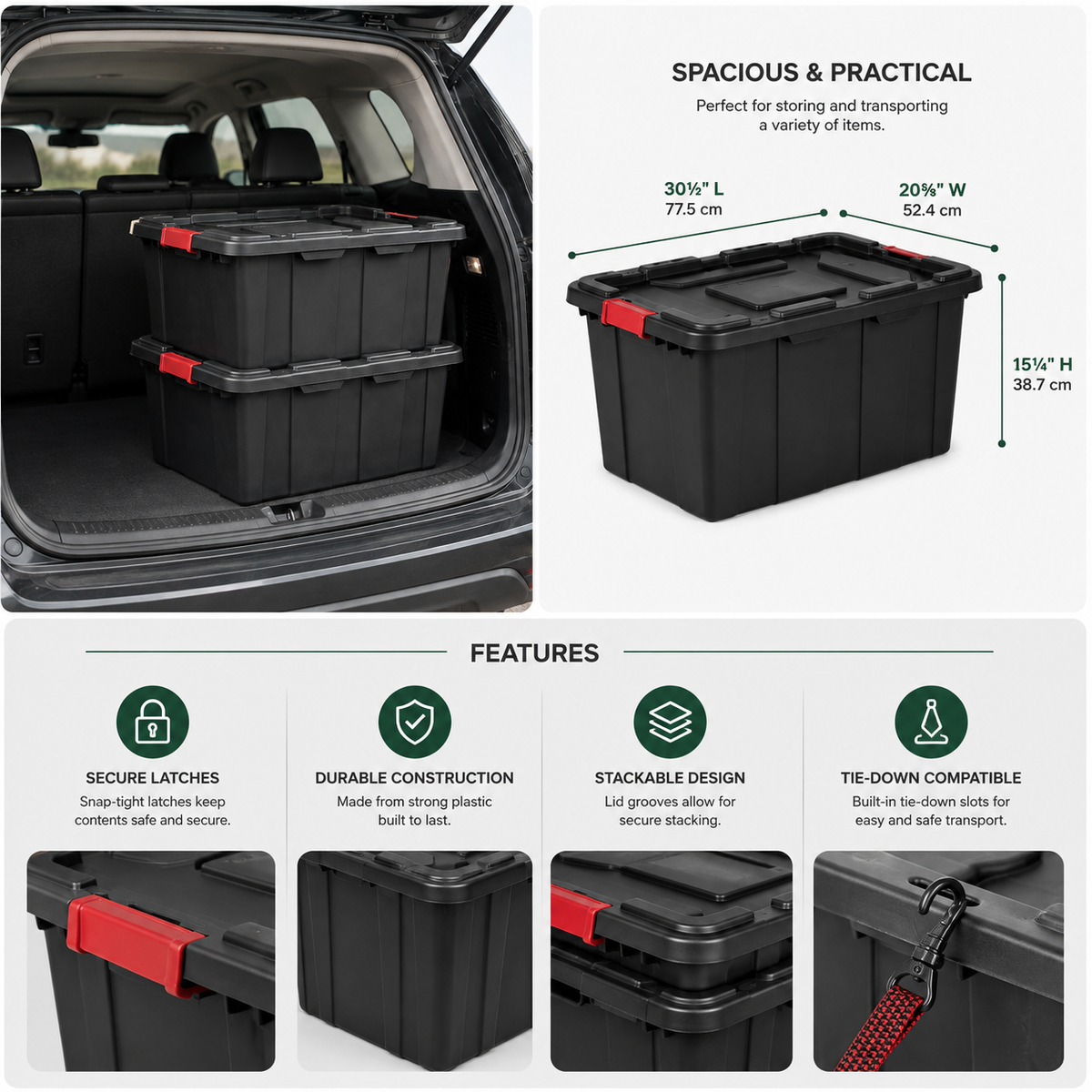 27-Gallon Heavy-Duty Storage Tote, Black, 8-Pack