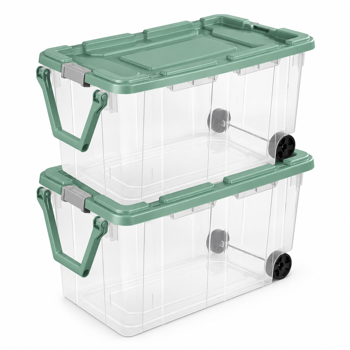 160-Quart Wheeled Storage Tote, Green, 2-Pack