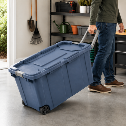 40-Gallon Wheeled Storage Tote, Blue, 4-Pack