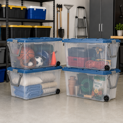 160-Quart Wheeled Storage Tote, Blue, 2-Pack