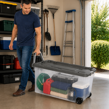 160-Quart Wheeled Storage Tote, Gray, 4-Pack