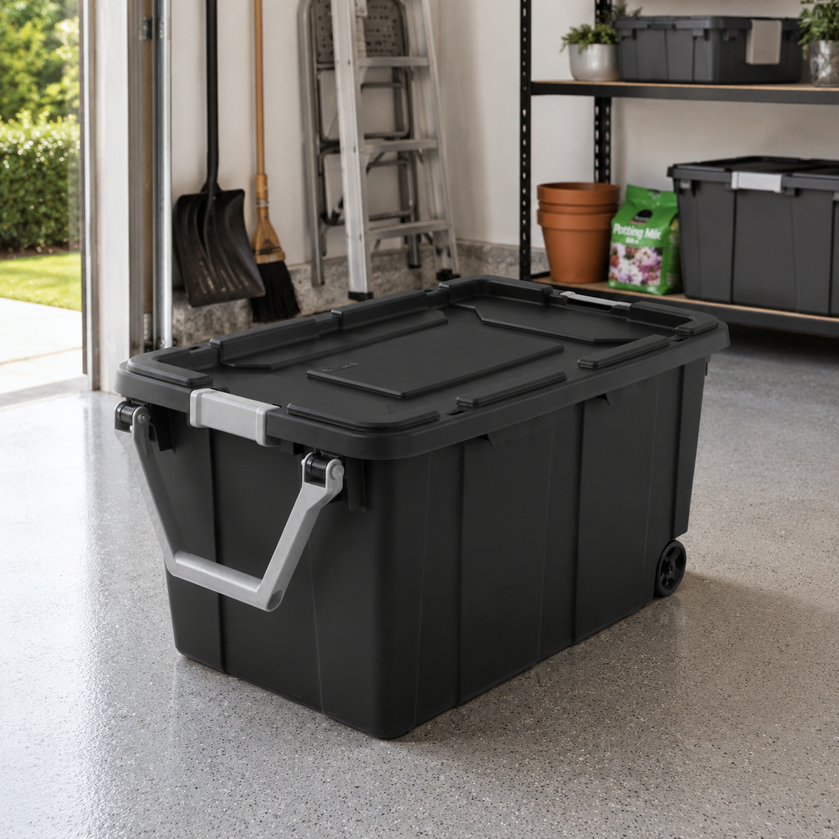 40-Gallon Wheeled Storage Tote, Dark Gray, 2 Pack.