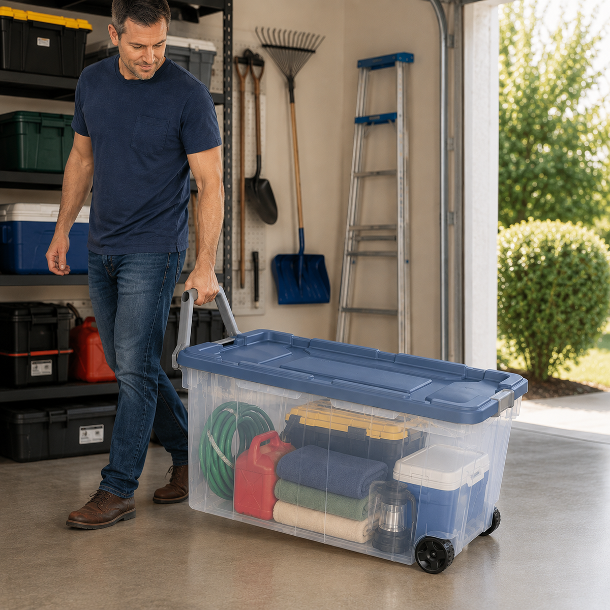 160-Quart Wheeled Storage Tote, Blue, 2-Pack