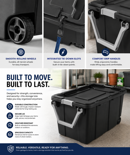 40-Gallon Wheeled Storage Tote, Dark Gray, 2 Pack.