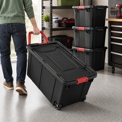 40-Gallon Wheeled Storage Tote, Black, 2-Pack