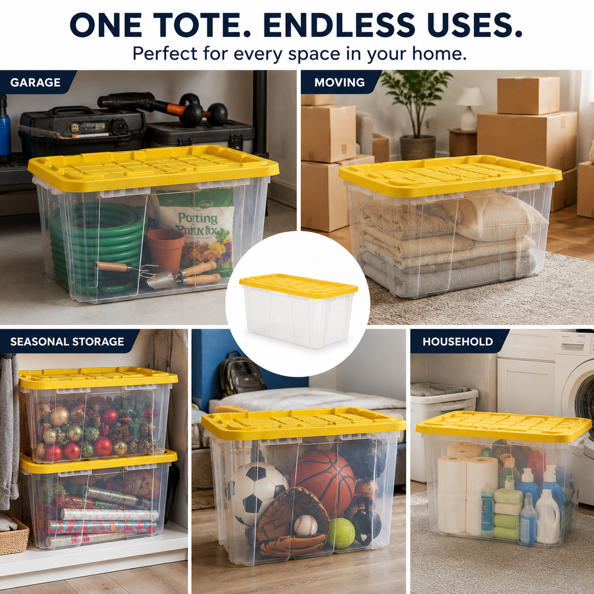 27-Gallon Heavy-Duty Storage Tote, Yellow, 8-Pack