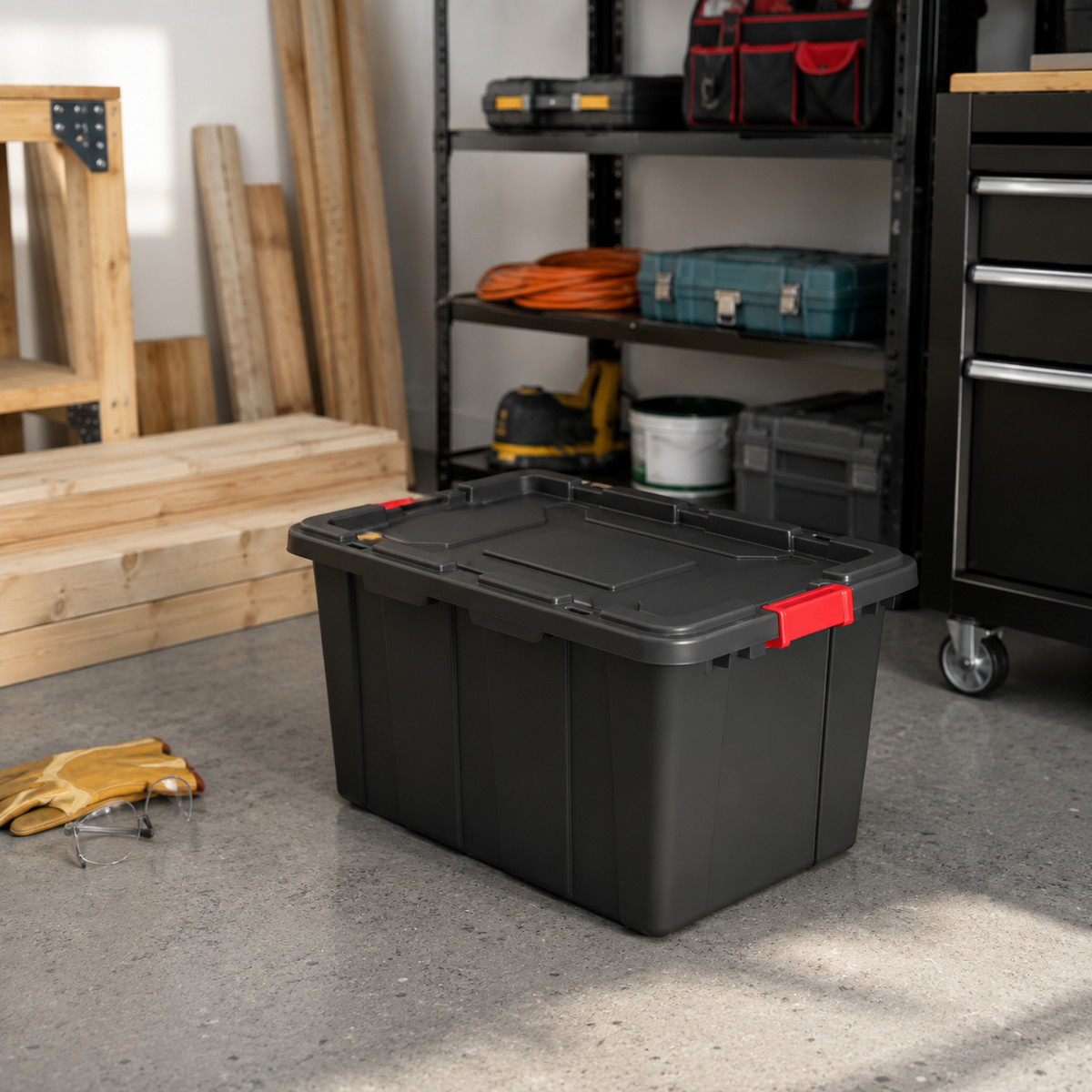 27-Gallon Heavy-Duty Storage Tote, Black, 8-Pack