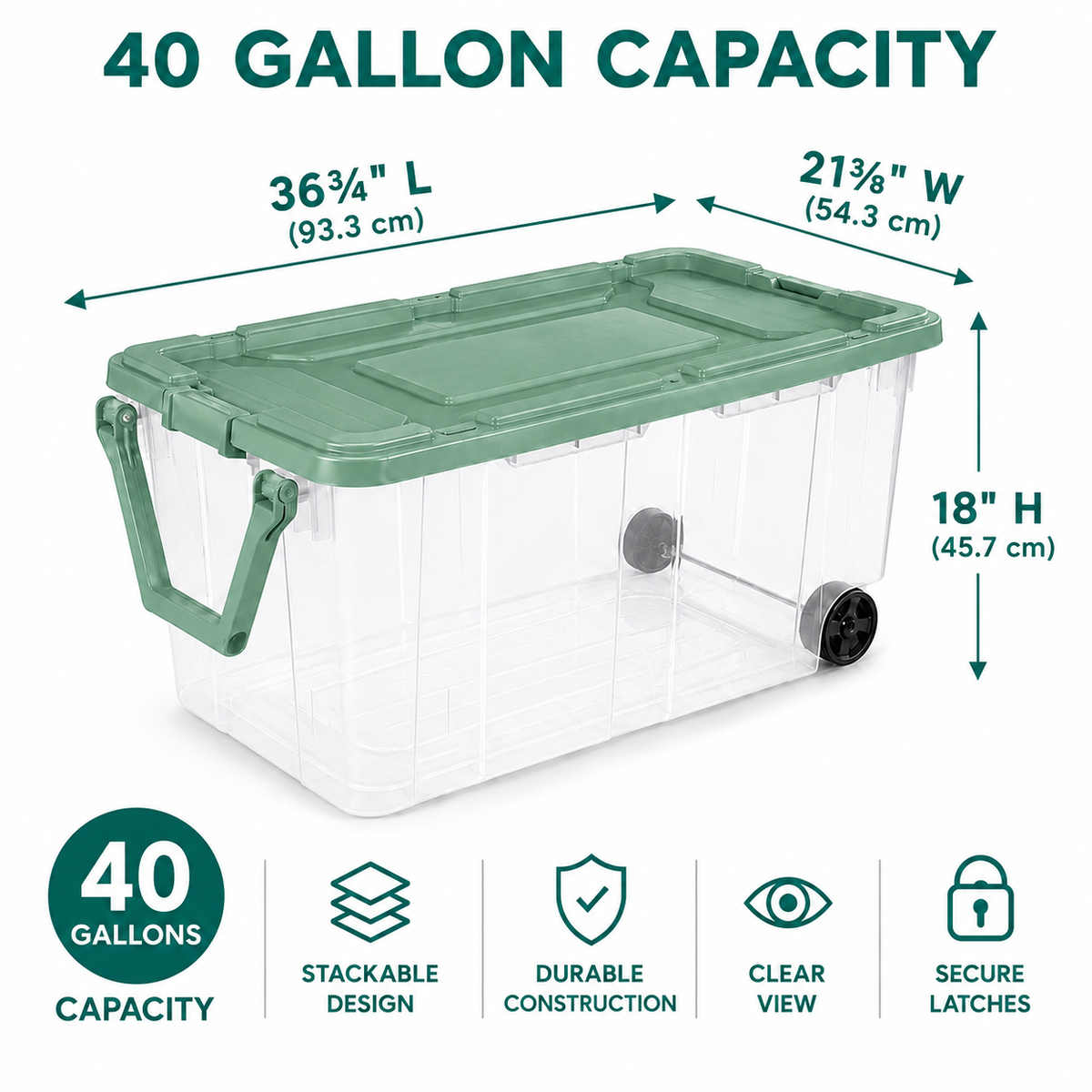 160-Quart Wheeled Storage Tote, Green, 4-Pack