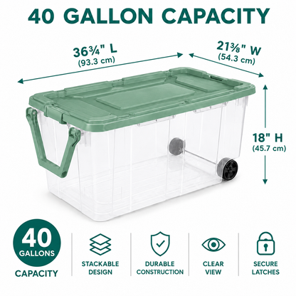 160-Quart Wheeled Storage Tote, Green, 4-Pack