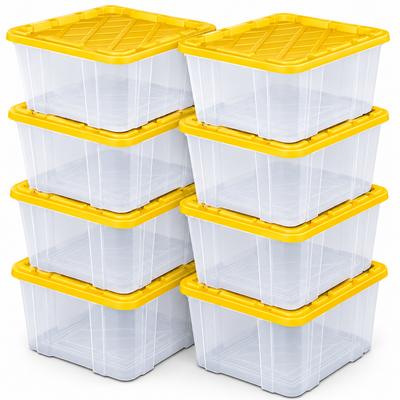27-Gallon Heavy-Duty Storage Tote, Yellow, 8-Pack