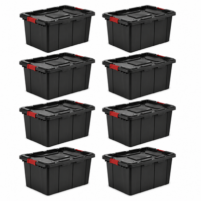 27-Gallon Heavy-Duty Storage Tote, Black, 8-Pack