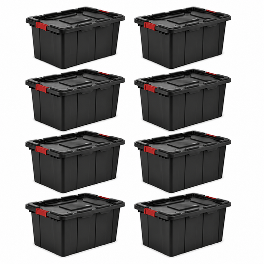 27-Gallon Heavy-Duty Storage Tote, Black, 8-Pack