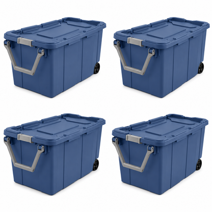 40-Gallon Wheeled Storage Tote, Blue, 4-Pack